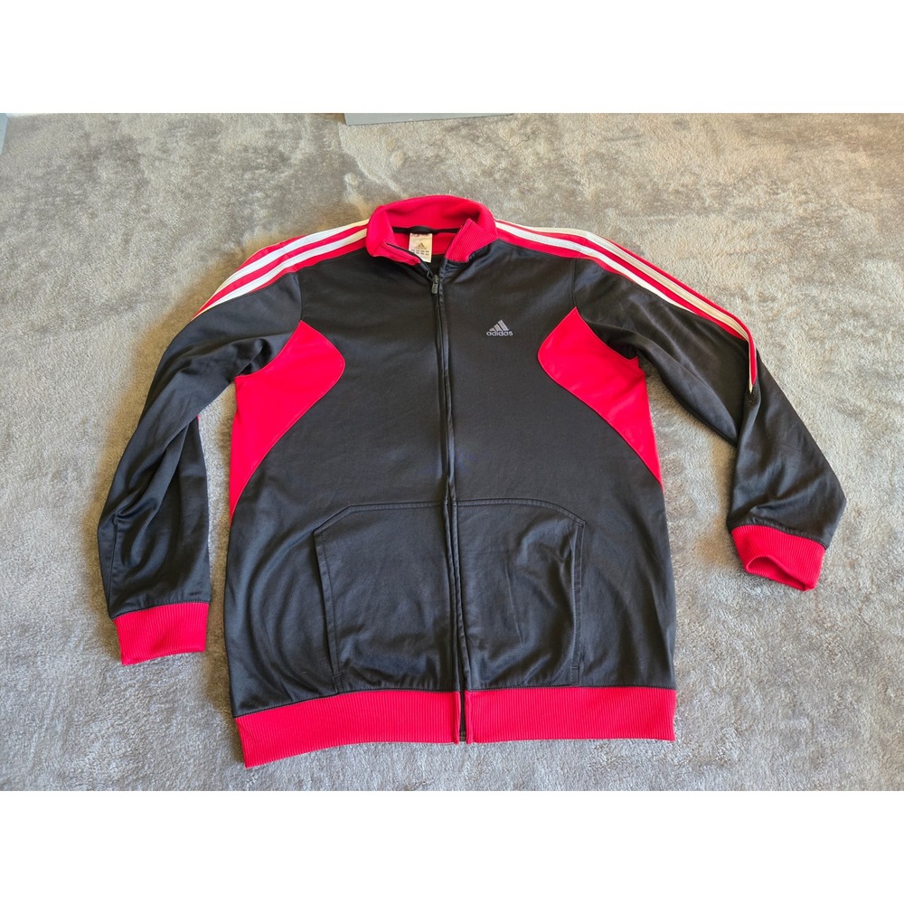 Adidas Track Jacket Mens XL Black Red Good P54375 Full Zip 3-Stripe Activewear